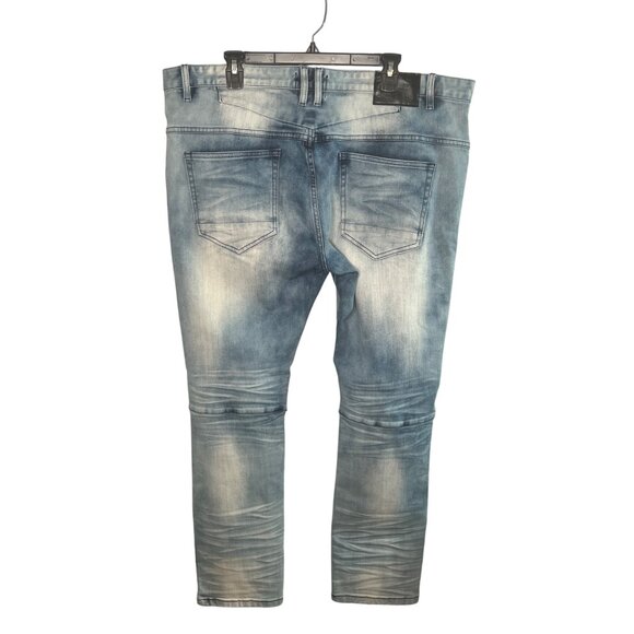 Smoke Rise Men's Distressed Slim Patch Wash Sz 42x32 Denim Jeans Ripped Knees - Picture 5 of 10